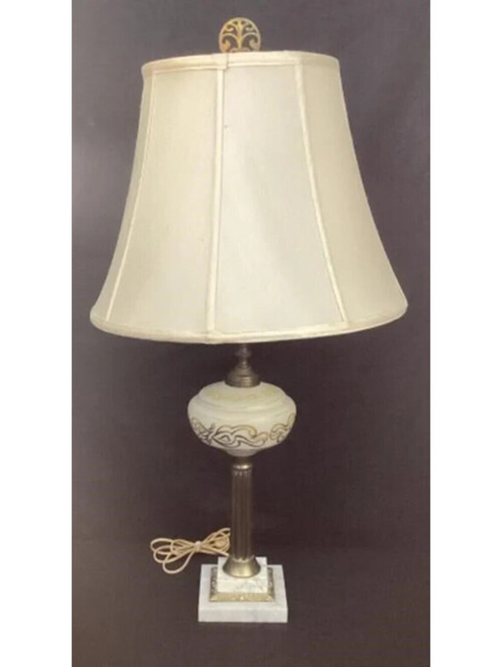 Antique Victorian Brass & Marble Table Lamp with Gold Filigree - Vintage Ornate